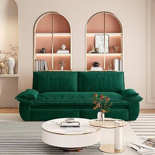 73.2" Sofa Bed Queen, 3-in-1 Pull Out Sofa Bed with Pillow Armrest, Modern Velvet Convertible Sleeper Futon Sofa for Living Room Small Space, Apartment, Bedroom, Green