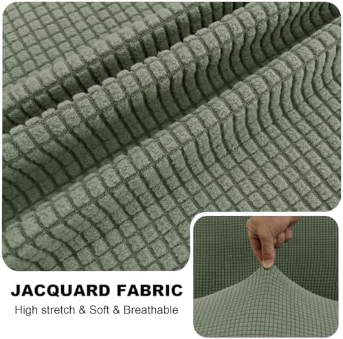 Seat Cushion Cover and Back Covers for Corner Sofa Stretch Jacquard, Non Slip L Shaped Sofa Slipcover with Storage Ottoman, Sectional Couch Cover for Chaise Lounge (Gray green,Ottoman 39 x 39 x 19”)