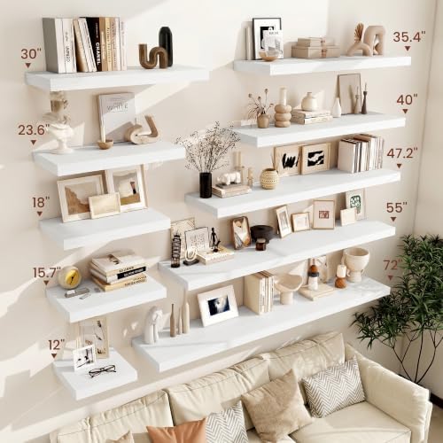Deep Floating Shelves 60x12” Set of 1, White