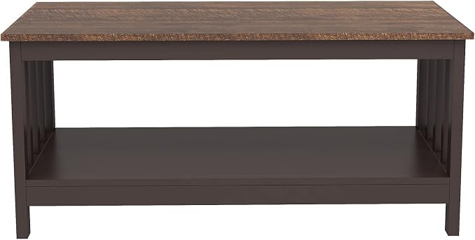 ChooChoo Farmhouse Coffee Table, Espresso Living Room Table with Shelf, 40 Inch
