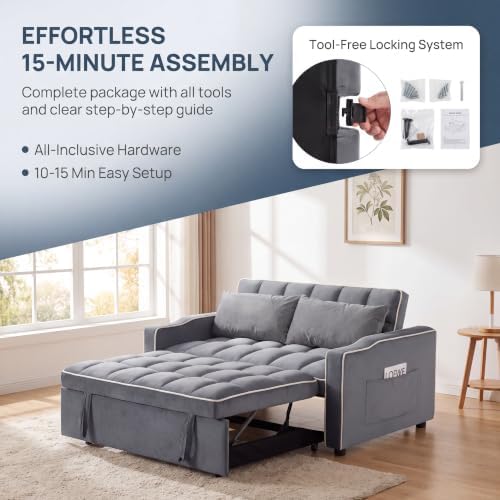Convertible Pull Out Sofa Bed with Cup Holders & Side Pocket, Gray