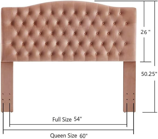 24KF Upholstered Tufted Button Velvet Headboard,Comfortable Fashional Headboard Queen/Full Size,Blush