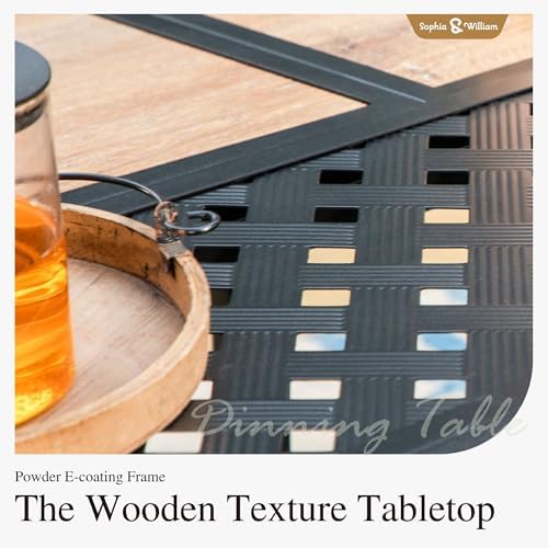Sophia & William Outdoor Dining Set for 6 w/Wood-Look Table & Blue Chairs