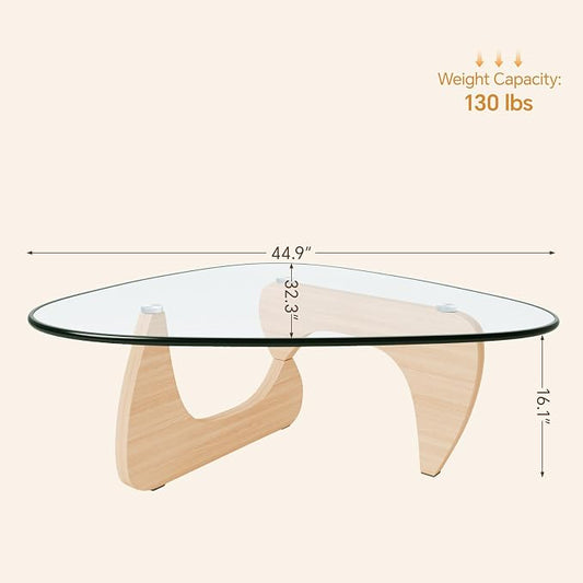 Coffee Tables Glass Small Farmhouse Coffee Table Mid-Century Modern Wood Center Table for Living Room, Original Transparent, 45 Inch