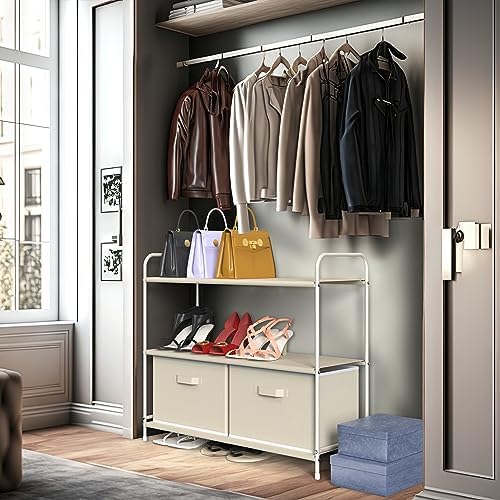 Simple Houseware 3-Tier Closet Storage with 2 Drawers, Beige