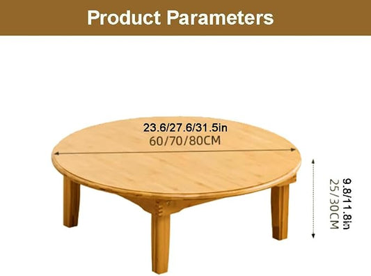 Round Japanese Style Small Foldable Bamboo Coffee Table (27.6 * 11.8in)