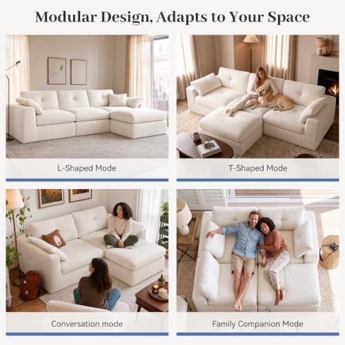 Homkdom Cloud Sectional Couches for Living Room, L Shaped Sofa with Ottoman