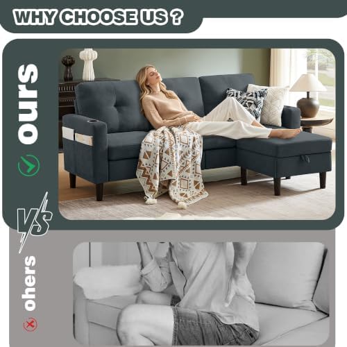 79" Convertible Sectional Sofa, L Shaped 3 Seat Couch with Storage Chaise