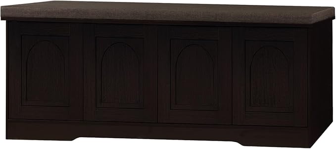 DINZI LVJ Shoe Bench, Entryway Storage Bench with Doors, Cushion, 2-Tier Shoe Rack with 8-Cubby, 47.2”L x 13.8”W Shoe Organizer Cabinet, Adjustable Shelf, Living Room, Bedroom, Espresso
