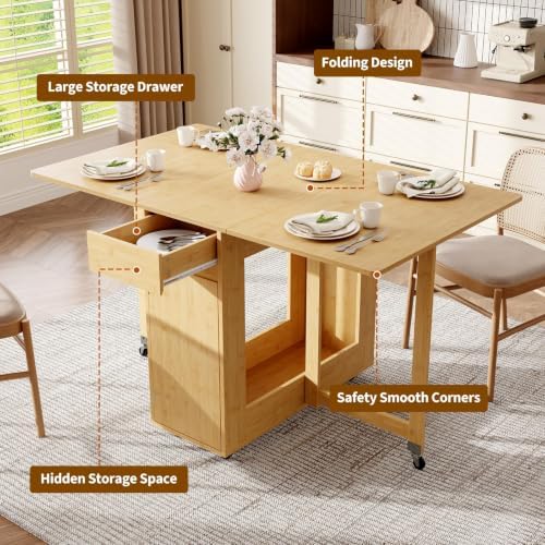 TrailBlaze Drop Leaf Dining Table for 2-4, Wood Collapsible Kitchen Table