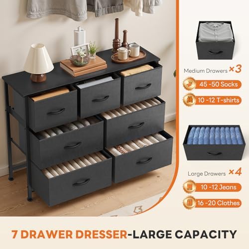 Sweetcrispy 7 Drawer Fabric Dresser for Bedroom, Closet Organizer, Gray