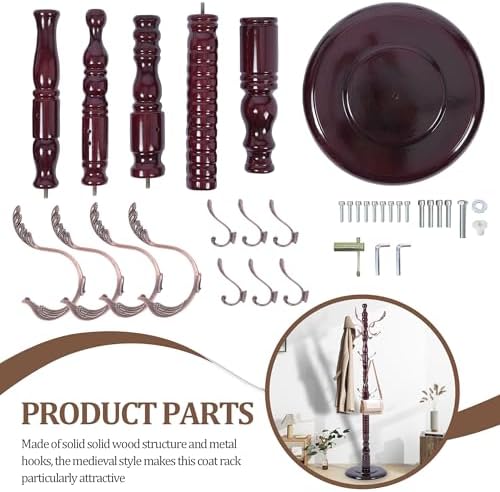 Wooden Coat Rack Freestanding with Round Base, 18 Hooks, Walnut-m