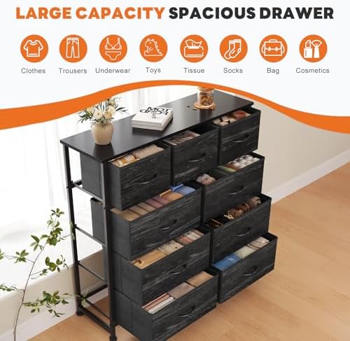 Sweetcrispy 9 Drawer Fabric Dresser Storage Tower Drawer Organizer