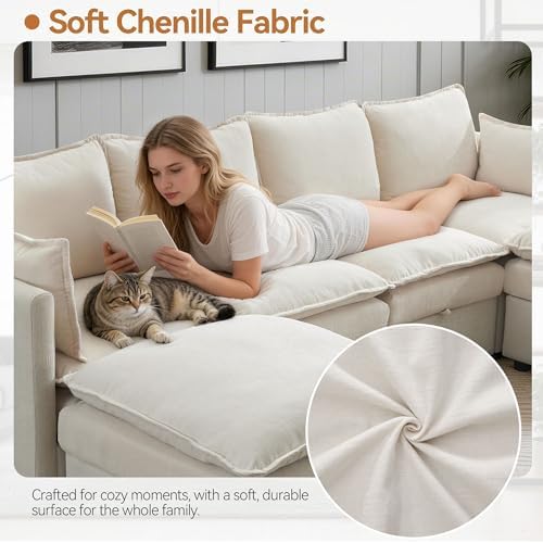 Modular Sectional Storage Sofa, 30" Cloud Deep Seat Accent Chair, Beige