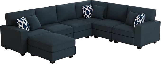 Legend Vansen Oversized Modular Sectional Sofa,U/L‑Shaped Reversible Couch with Ottoman,Deep Seat Plush Polyester Sofa for Living Room,7‑Seater,Charcoal
