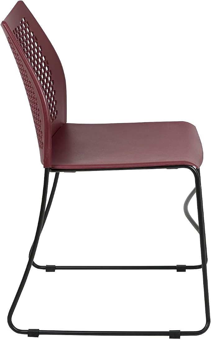 Flash Furniture HERCULES Series 661 lb. Capacity Burgundy Stack Chair with Air-Vent Back and Black Powder Coated Sled Base