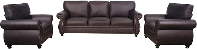 Couchus Living Room Furniture Sets,Sofa Sets and Couch Sets for Living Room,Mid-Century Vintage Sofa Couches with Rivet Design (Brown, 2 Single+3 Seater)