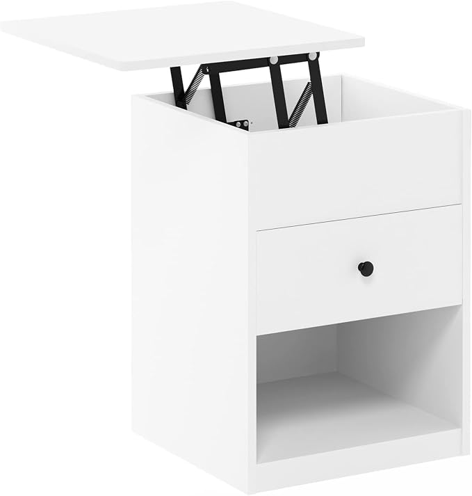Furinno Jensen Lift Top Nightstand, Solid White