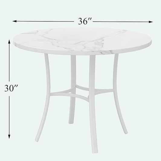 VECELO 36" Round Dining Table for 4, Faux Marble Dinette with Metal Frame for Kitchen, Apartment, Home, Space-Saving, White