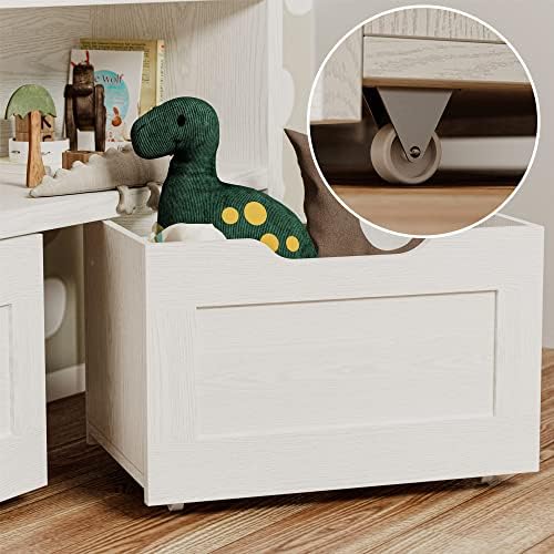 IRONCK Toy Storage Organizer with Drawers, Floor Toy Box with Wheels and Open Shelf, Storage Chest for Nursery, Playroom and Bedroom, White