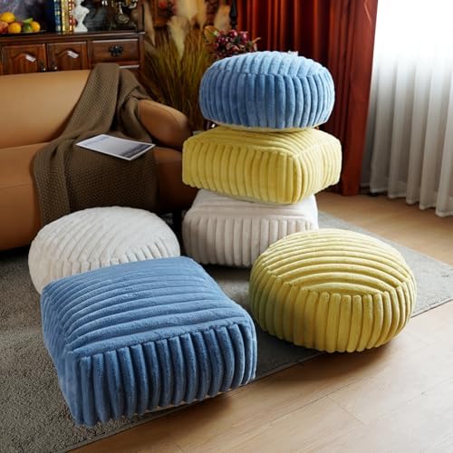 Unstuffed Pouf Ottoman Square Pouf Cover Soft Bean Bag, Blue