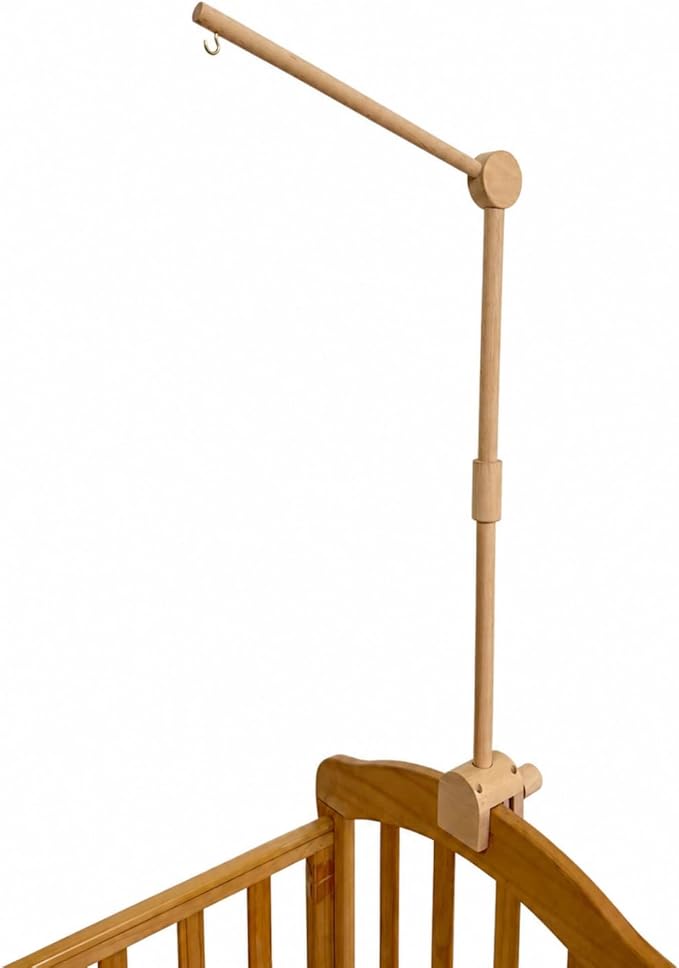 Wood Mobile Arm for Crib, Clamp-On Baby Hanger for Flat Rails, Stable Wooden Holder, Minimalist Nursery Support, Arm Only