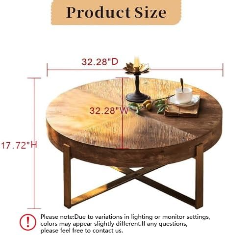 Round Wood Coffee Table, Espresso, 32.28" D x 32.28" W x 17.72" H