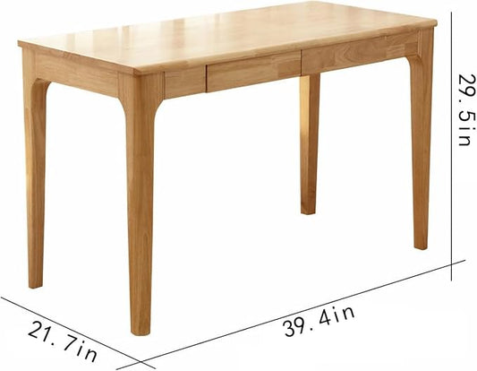 Solid Wood Desk with Drawers, Small Computer Desk for Small Spaces, Gaming Study Home Office Desks for Work, Student PC Desk for Bedroom, Escritorios para Cuartos (Wood Color, 39inch)