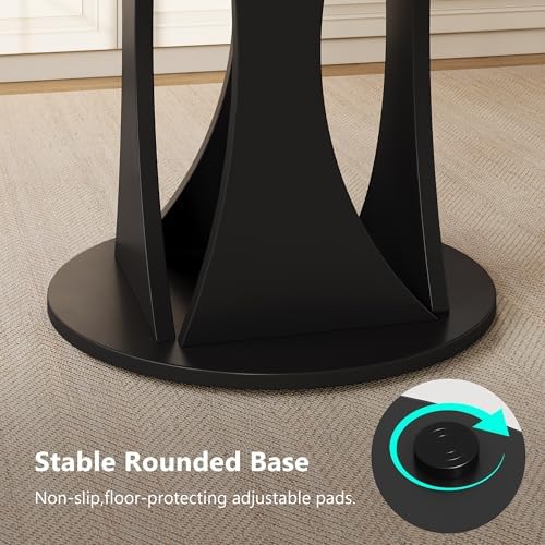 Round Dining Table for 4-6, Kitchen Table with Sturdy Double Arc & Rounded Base & Backboard Clasp Desktop, Mid-Century Modern Circle Dinner Table for Dining Living Room, Space Saving, Black