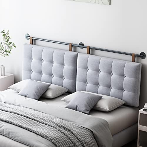 BSHOMGI Headboard Queen Size Headboards for Adjustable Bed Tufted Upholstered Head Board Only Gray Headboards, Fabric Line Headboard in Modern Button Design Bedroom(Gray, Queen)