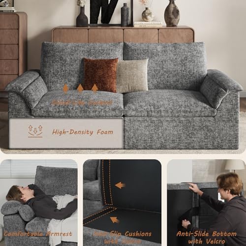 EASE MOOSE 83" Loveseat Sofa with Ottoman, Boneless Couch for Living Room