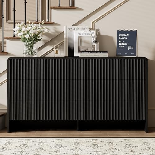 Black 6 Drawer Dresser for Bedroom, 55.1" Wide Chest of Drawers