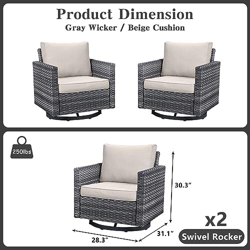 Belord Wicker Chairs Outdoor Bistro Set Oversize Patio Swivel Rocker, Rattan Outdoor Seating Set of 2 Swivel Glider Chairs Wicker Furniture for Porch Deck Backyard with Water-Resistant