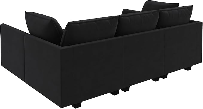 HONBAY Modular Sectional Couch Velvet Sleeper Sofa with Storage Seat Sectional Couches for Living Room,Black