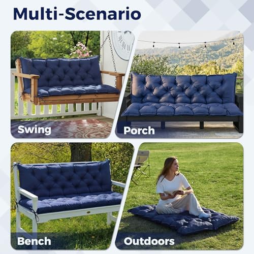 IASEAHK Porch Swing Cushions, 47×40×4 Inch, Waterproof, Navy Blue
