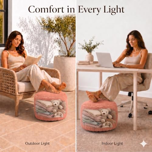 Round Pouf Ottoman Cover Only, Dusty Rose, 20"x13", Small Storage Cover