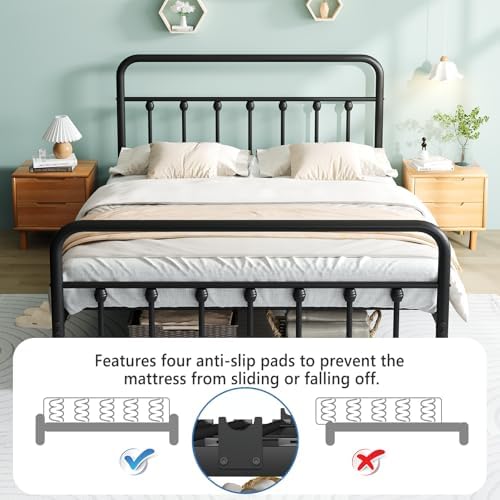 Queen Bed Frame with Headboard, Metal Platform Bed Frame Queen Size with Storage/No Box Spring Needed/Classic Headboard and Footboard (Queen, Classic 01)