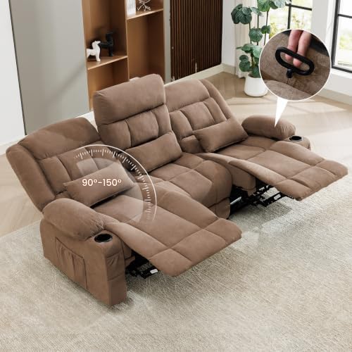 MAHOMICO Reclining Sofa with Cup Holders for Living Room 3 Seat Manual Sofa Recliner with Side Pocket
