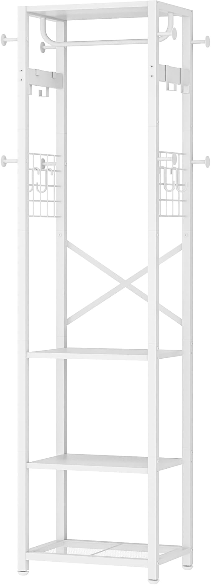 CHOEZON Coat Rack with Shelves, Freestanding Hall Tree, Coat Tree with 16 Hooks and Hanging Rail, Industrial Clothes Stand for Entryway, Hallway, Bedroom, White TYM18WB