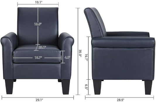 Mid-Century Modern Leather Accent Chairs Overstuffed Leather Living Room Chair Upholstered Comfortable Club Chair PU Leather Armchair for Bedroom Office Waiting Room -Dark Blue