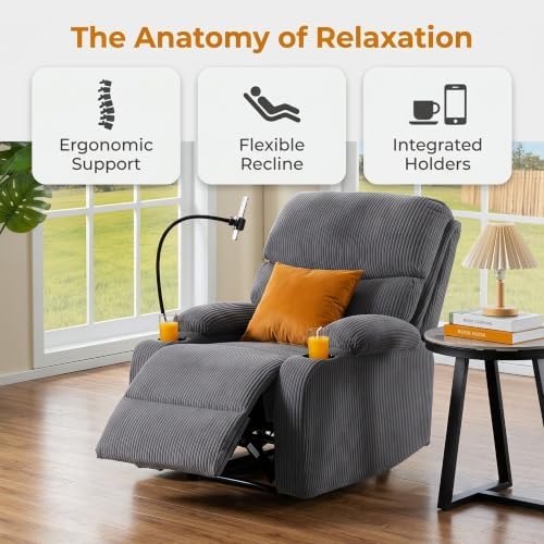 NicBex Manual Lounge Recliner Chair with Cup Holders & Phone Holder, Gray