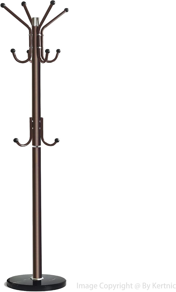 Kertnic Modern Coat Rack Freestanding with Natural Marble Base & Sturdy Metal Frame, 11 Hooks Hall Tree for Jackets, Hats, Bags, Entryway Organizer for Bedroom, Living Room, Closet (11 hooks-Bronze)