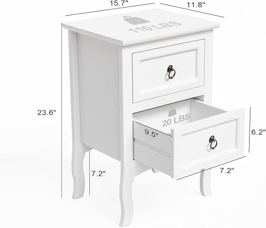 Bonnlo White Nightstand, Tool-Free Setup Night Stand, 2 Drawer Bedside Table for Bedroom, Easy & Quick Install Small Nightstands, Girls Nightstand for Bedroom, Side Table, End Table for Small Spaces