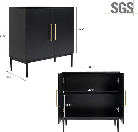 Set of 2 Black Storage Cabinet with Doors, Modern Accent Cabinet, Free Standing Cabinet with Adjustable Shelf, Wooden Buffet Sideboards for Living Room, Kitchen, Dining Room, Entryway