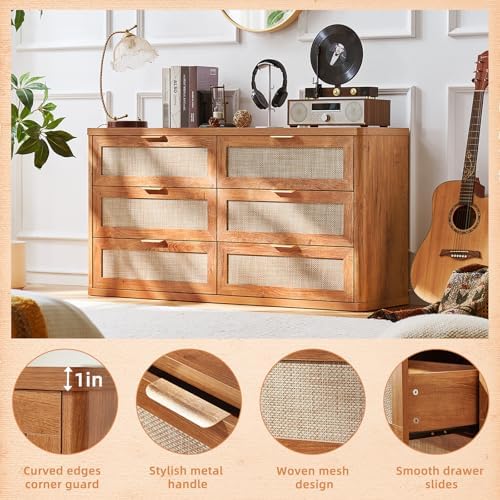 LEYAOYAO Rattan Dresser for Bedroom Set 2, 54'' Drawers Dressers