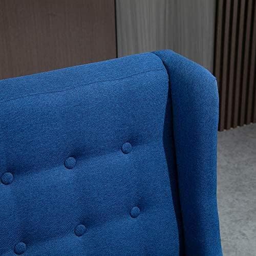 HOMCOM Wingback Double Sofa Linen Fabric Upholstery Button Tufted Loveseat Armless Couch Modern Contemporary Living Room Settee with Wood Legs, Blue