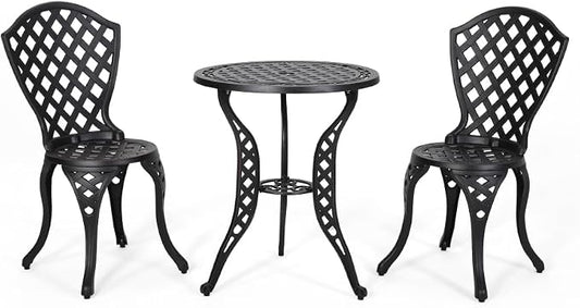 Metal Bistro Set, Bono Outdoor Patio Dining Set Garden Cafe Table and Chair Set for Balcony Porch Backyard Deck Lawn Outdoor Seating