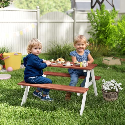 Kids Picnic Table, Wooden Table and Bench Set, Kids Garden Furniture for Patio Aged 3-8 Years Old, Brown T1025-01-06118