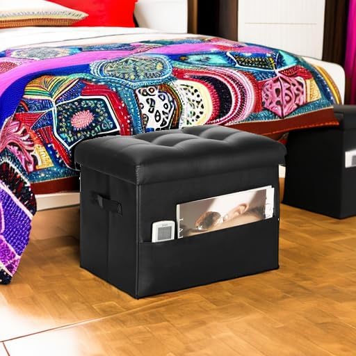 BelugaHelper Storage Ottoman Foot Rest with Thicker Foam Padded Seat, Black