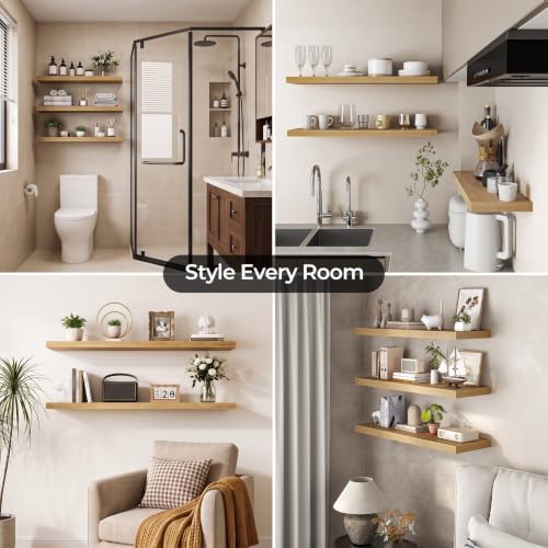 30 Inch Floating Shelves for Wall, Fireplace Mantel Shelf with Invisible Heavy Duty Bracket, 9.3 Inch Deep Storage Shelf for Living Room, Kitchen, Farmhouse, Oak